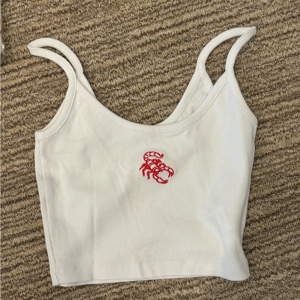 Glassons Lobster Cropped White Ribbed Tank Top